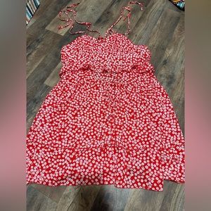 Red and white floral dress